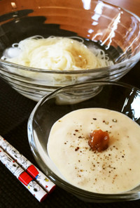 梅チーズ豆腐で“梅カルボナーラ風お素麺”
