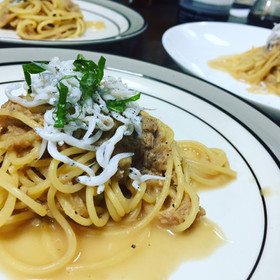 ツナと大根おろしとしらすのパスタ大葉添え