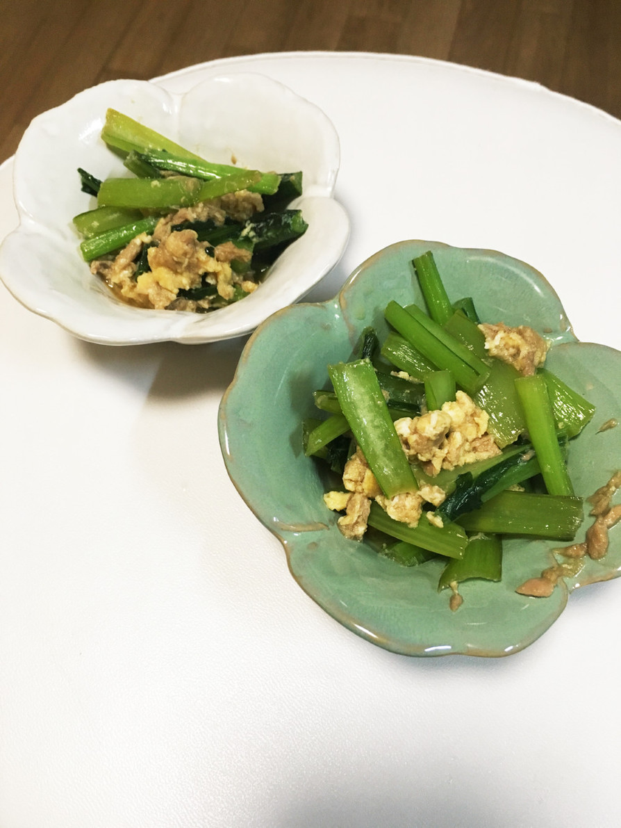 【時短】小松菜とツナの卵とじ！簡単お弁当の画像