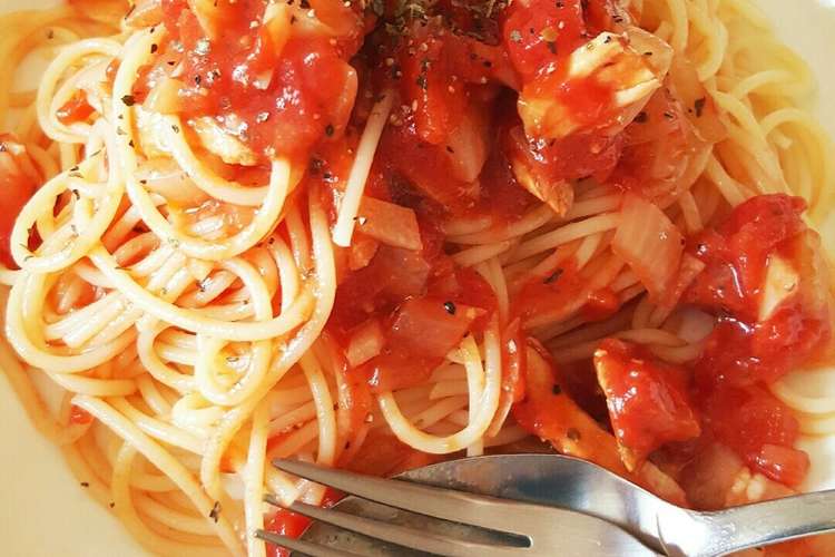 トマト缶でしっかり味の冷製トマトパスタ レシピ 作り方 By ふんふん クックパッド 簡単おいしいみんなのレシピが361万品