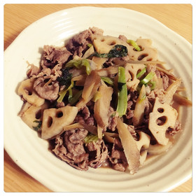 根菜とこま肉のしぐれ煮風炒め