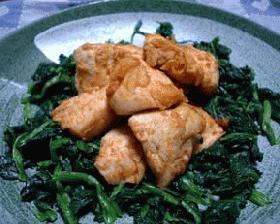 ほうれん草と鶏肉のケチャップ炒め
