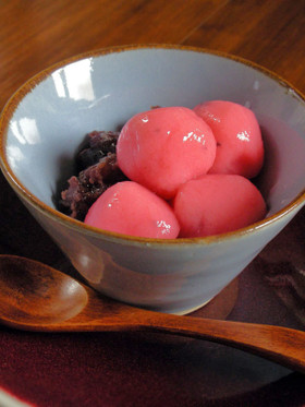 梅シソこぶ茶入りひんやり白玉ぜんざい♪