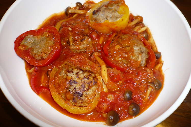 パプリカハンバーグのトマトソース煮 レシピ 作り方 By Momoco クックパッド