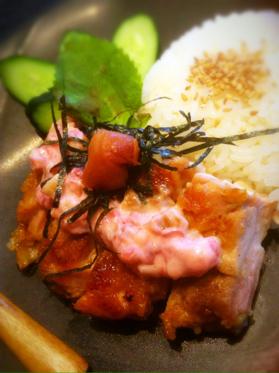 梅の桃色タルタル＊鶏照り焼き和ンプレートの写真