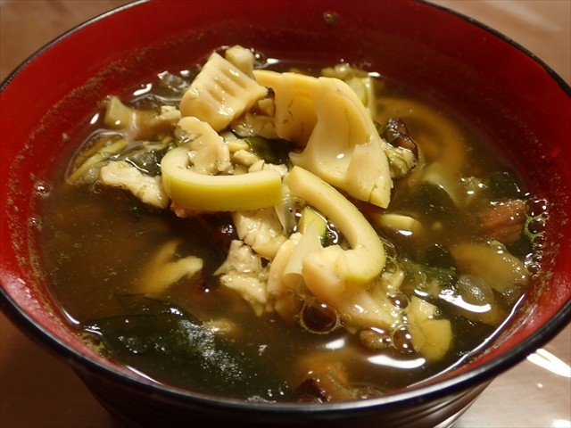 ハチク（淡竹）、打ち豆、乾燥ワカメの煮物の画像