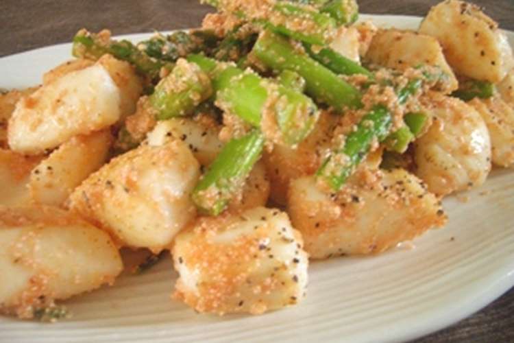 ロールイカとアスパラのバター明太子味 レシピ 作り方 By いづん0000 クックパッド 簡単おいしいみんなのレシピが352万品