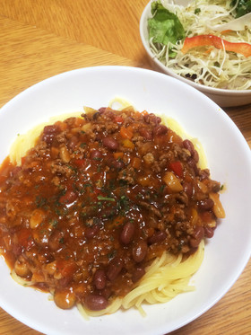 あずきスープのあずきのミートソースパスタ