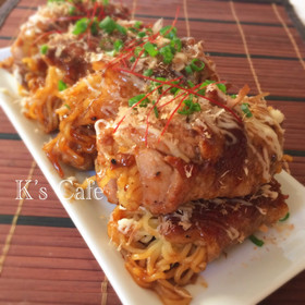 あったものおつまみ!肉巻き焼きそば♡