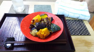 茄子とカボチャの鷹の爪ドライトマト風味煮の写真