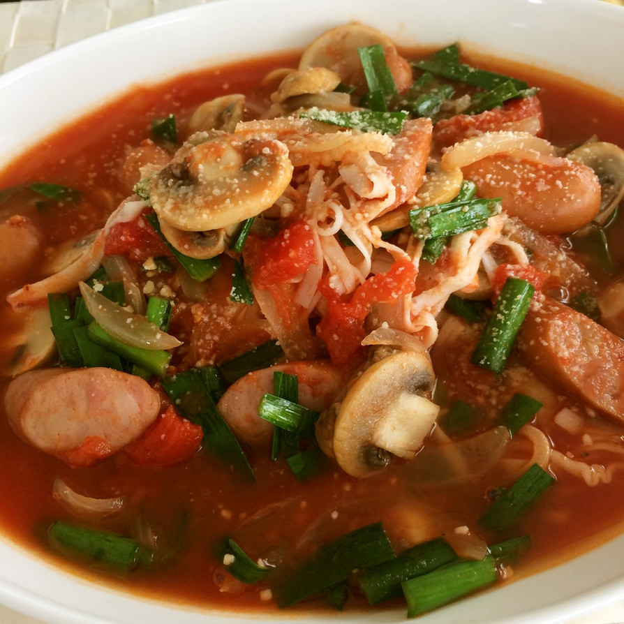 【糖質0g麺】ニラのトマトスープ麺の画像