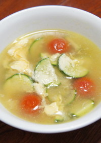 夏に、ズッキーニ・プチトマト・卵のスープ