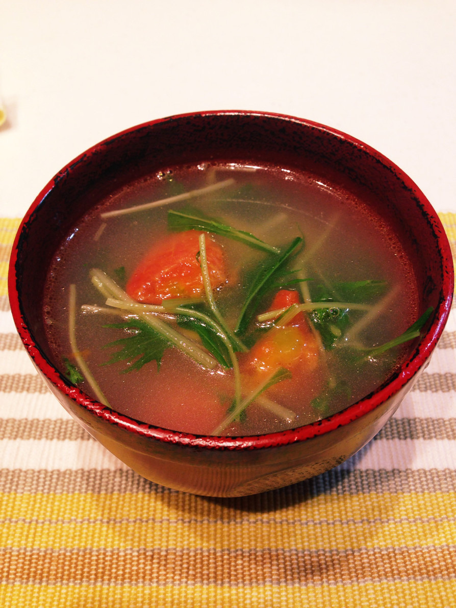 水菜とトマトの簡単中華スープの画像