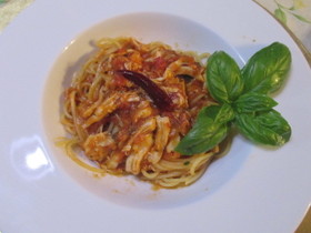 鶏のささみのトマトソースパスタ