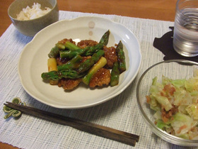 肉団子とアスパラの甘酢あんかけ