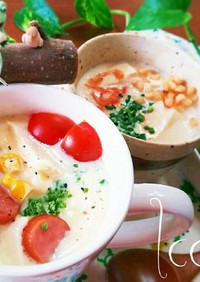 朝ご飯に簡単♪レンチン◎豆乳豆腐スープ