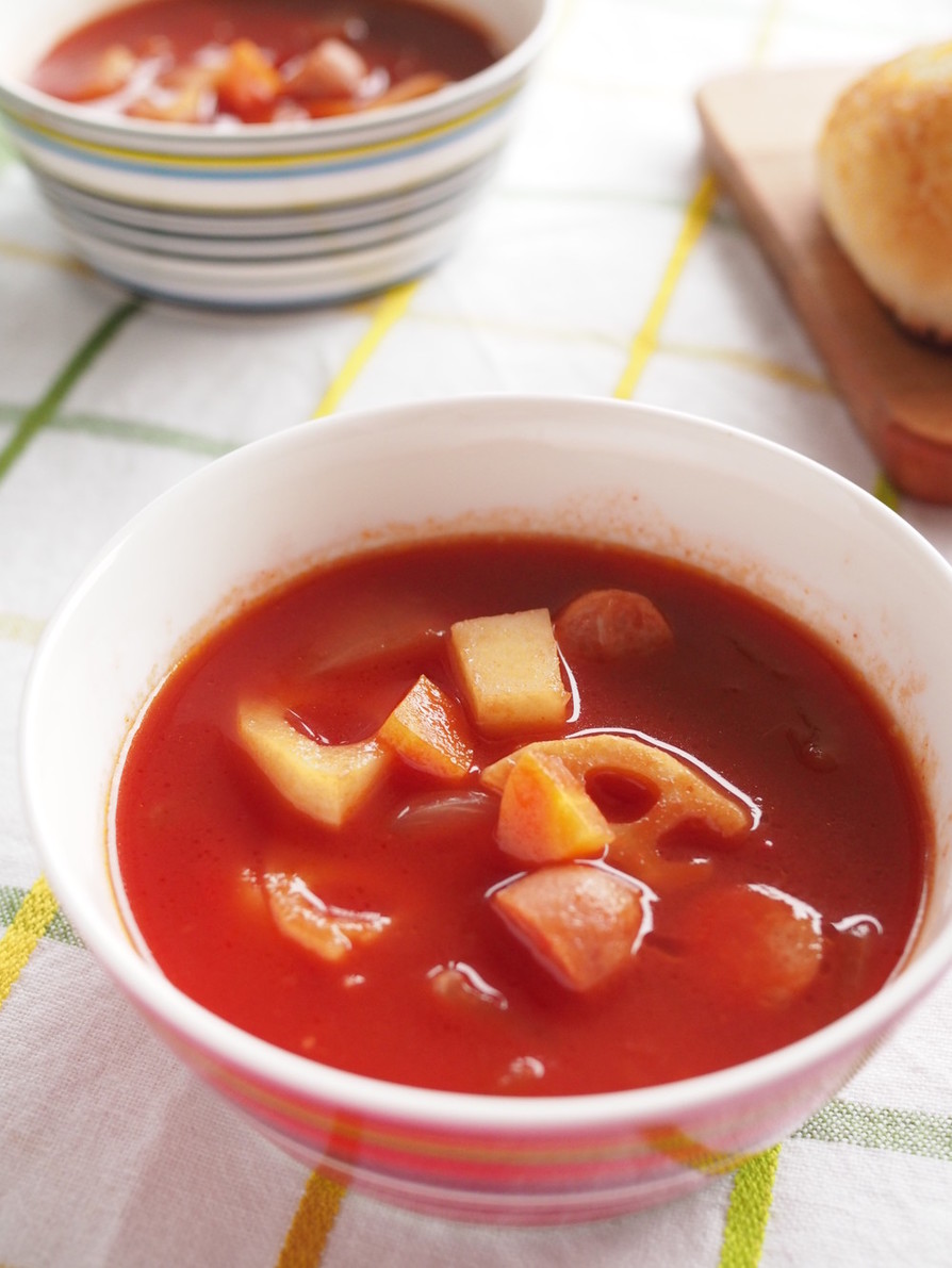 ごろごろ野菜とウィンナーのトマトスープの画像