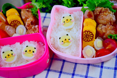 幼稚園 お弁当♡うずらの卵でクマ パンダの写真