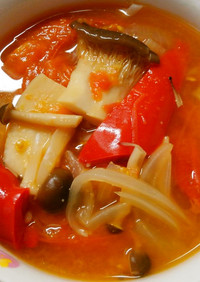 簡単！トマトとパプリカきのこの中華スープ