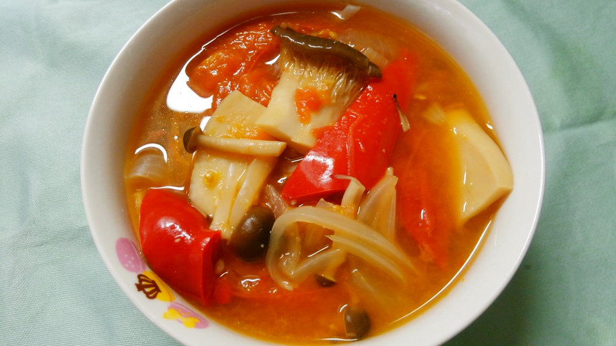 簡単！トマトとパプリカきのこの中華スープの画像