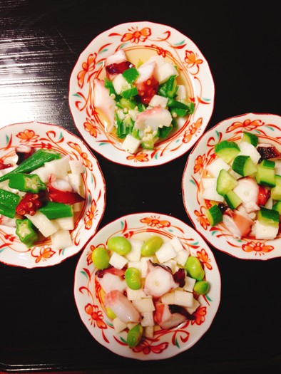 長芋、お好きな海鮮夏野菜でコロコロ酢の物の写真