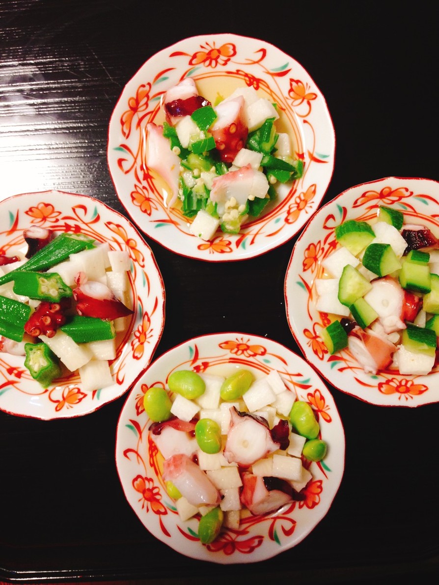 長芋、お好きな海鮮夏野菜でコロコロ酢の物の画像