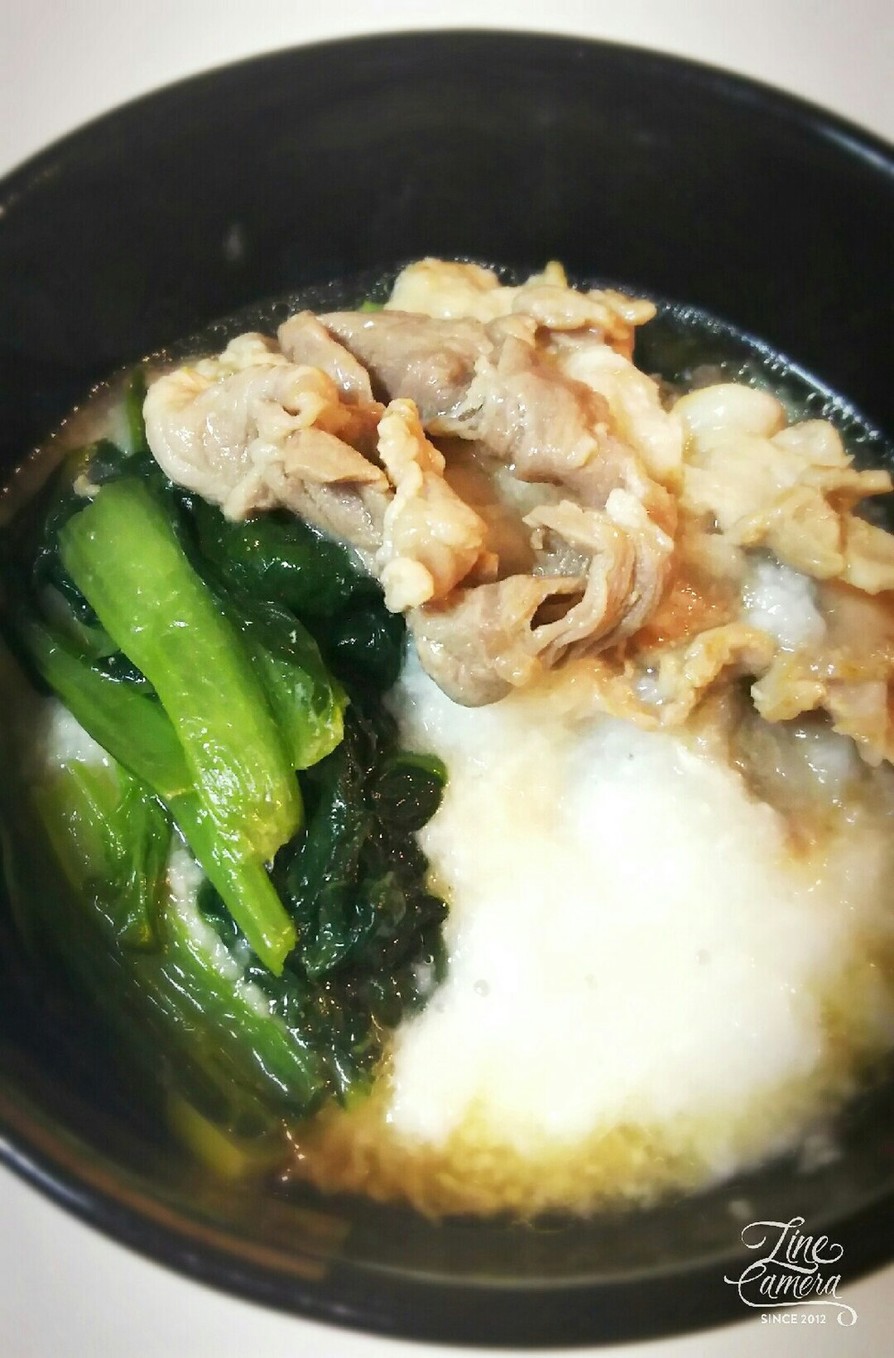 小松菜と豚肉炒め☆とろろかけの画像