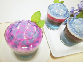 色が変わる紫陽花ゼリーパフェ