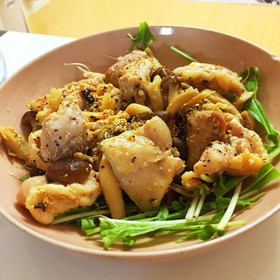 アマランサスと鶏もも肉の塩麹炒め