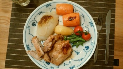 「ダッチオーブン」で放置鶏肉」料理〜の写真