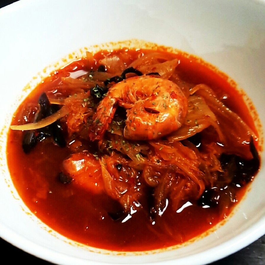 海老とキムチの激辛スープの画像