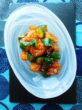 ピリリと辛いエビタコきゅうりの豆板醤和え
