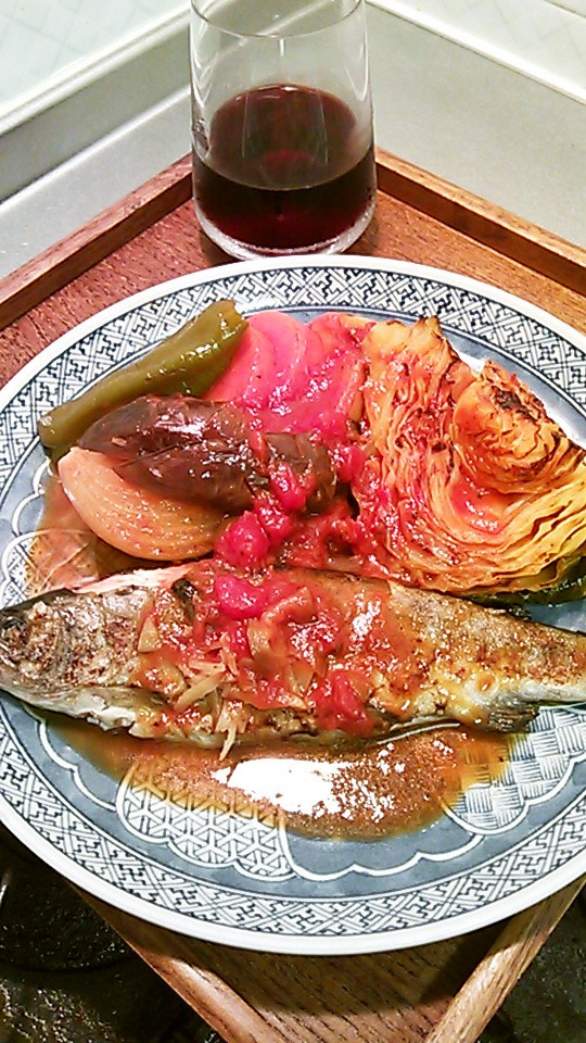 ニジマスの野菜トマト煮添えの画像