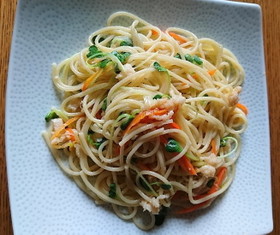 野菜とホタテ缶のパスタ