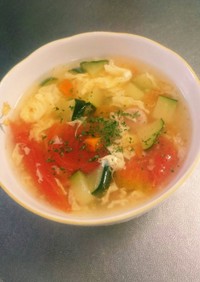 ズッキーニとトマトの彩りスープ