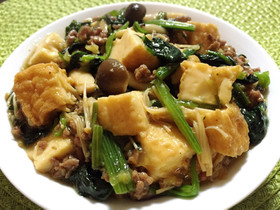 ほうれん草、厚揚げきのこの甘辛生姜炒め煮