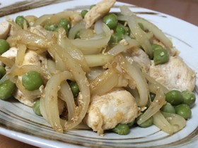 鶏ムネ肉とえんどう豆のクミン炒め