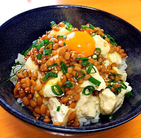 NTKG 崩し納豆豆腐丼!卵かけご飯!