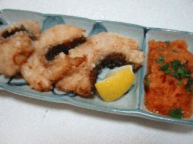 あいなめの唐揚げ、コチジャン卸添え