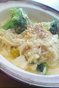 ホコホコ甘ーいブロッコリーと豆腐の卵雑炊