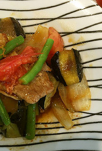豚薄切り肉と夏野菜のカレー風味炒め