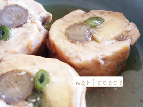鶏胸肉のりんごが入ったごぼう巻き