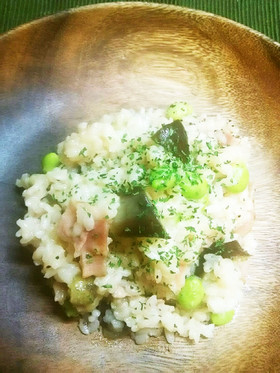 簡単!生米DE枝豆とナスのリゾット♪