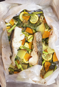 バジル味噌✨鱈と季節野菜のオーブン蒸し