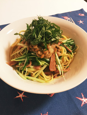 納豆と水菜のパスタ