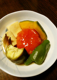 夏野菜と高野豆腐の炊き合わせ