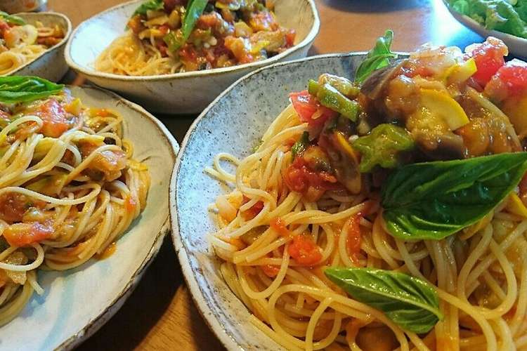 夏野菜沢山 冷製トマトパスタ レシピ 作り方 By ばちこぷー クックパッド 簡単おいしいみんなのレシピが357万品