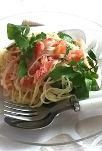 蟹肉とトマトの冷製パスタ