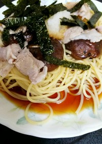 豚肉と椎茸の酒蒸し和風パスタ