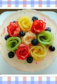 夏☆桃と彩りフルーツの薔薇ムースケーキ♪